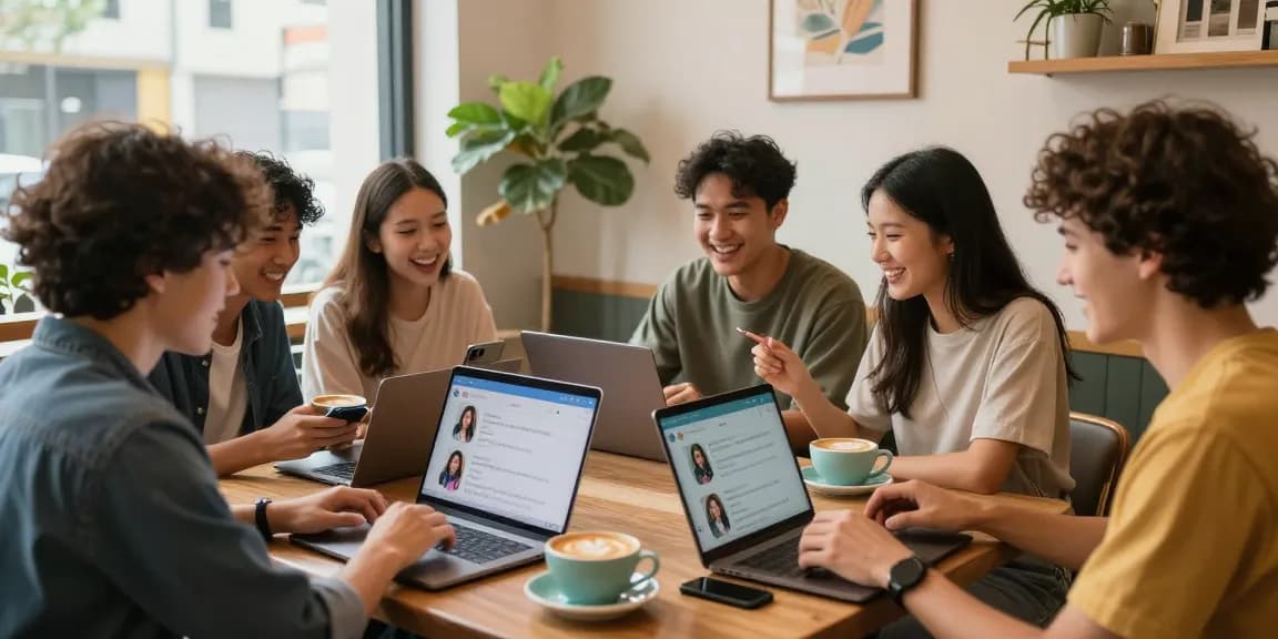 People enjoying spicy chat AI conversations in a cozy café setting