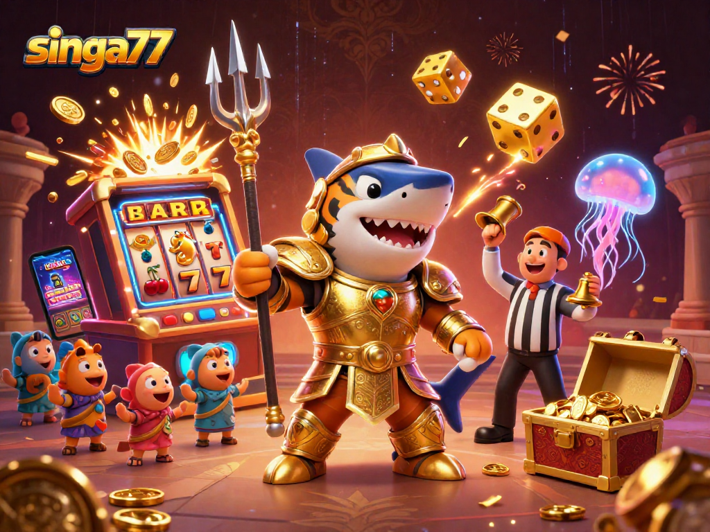 Experience lucky wins at singa77 with a vibrant underwater casino scene featuring dynamic elements.