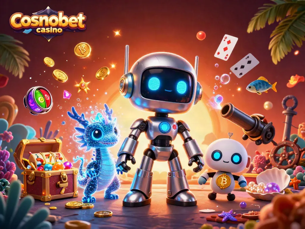 Experience cosmobet casino thrills with a vibrant 3D scene of animated characters and exciting game elements.
