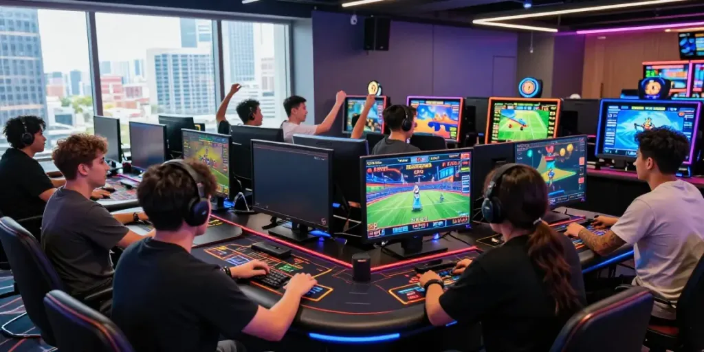 Engaging scene of diverse players enjoying the thrilling online gaming experience at SIN88 virtual casino, highlighting the excitement of sports betting and live dealer games.