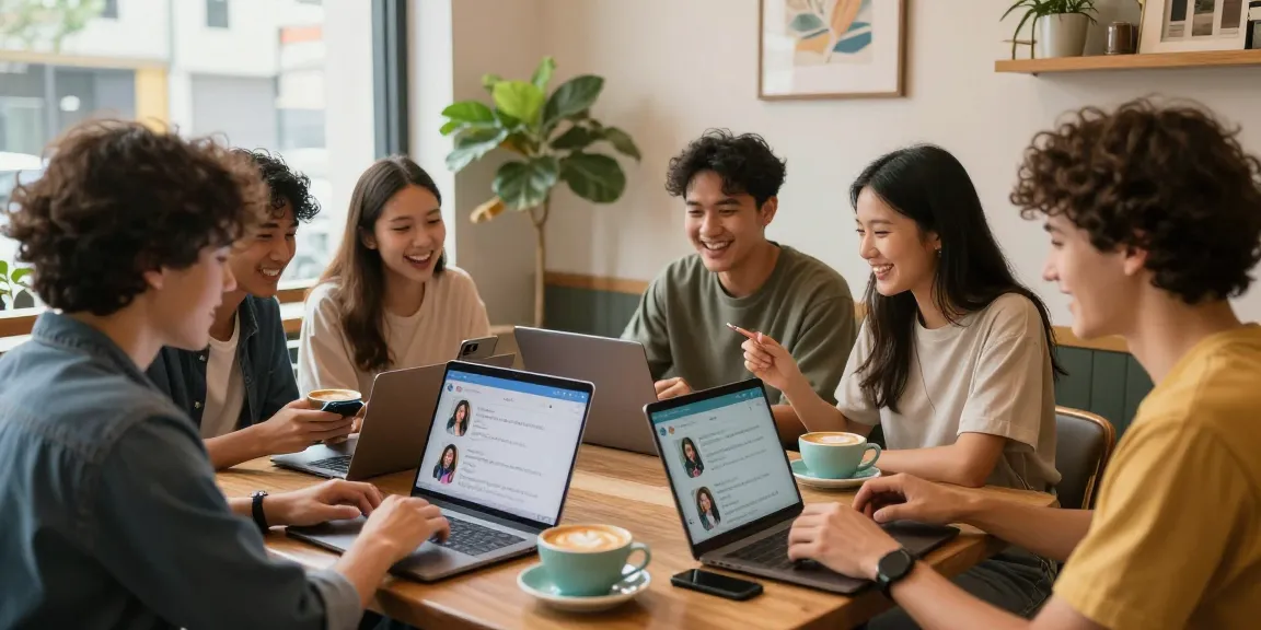 People enjoying spicy chat AI conversations in a cozy café setting