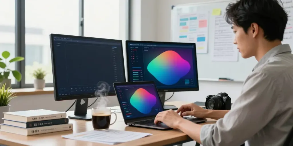 Digital marketer monitoring instant indexing performance in a modern workspace