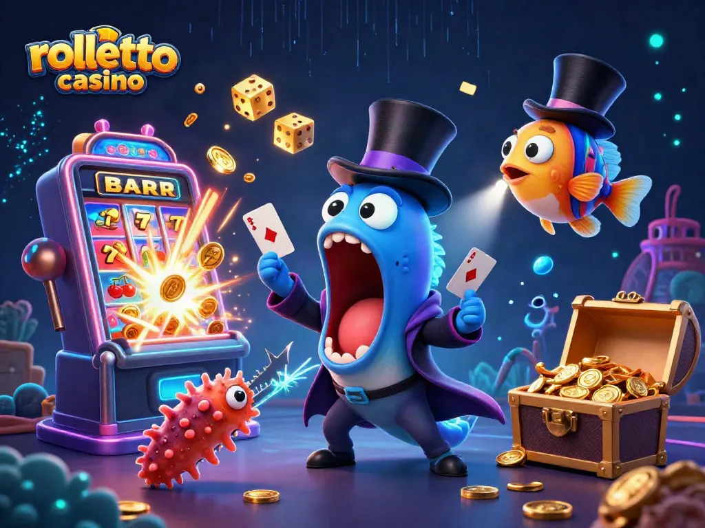 rolletto casino features a vibrant illustration with characters and casino elements celebrating big wins