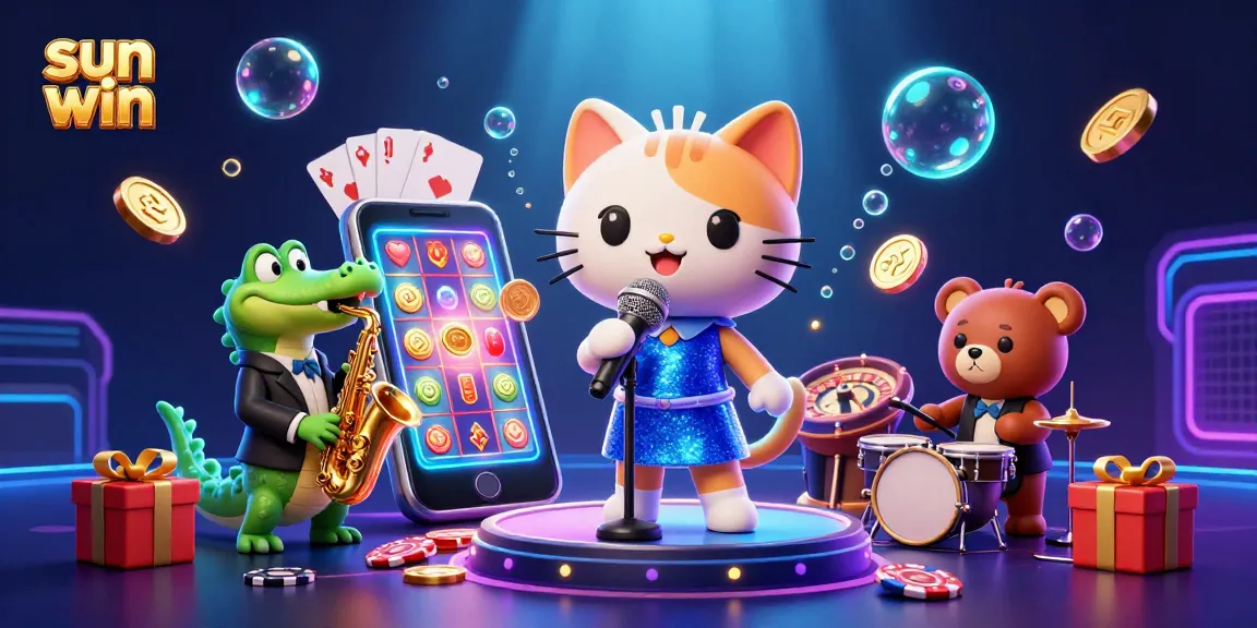 Experience exciting gameplay at sun win with a lively casino scene filled with colorful slot games and charming characters.