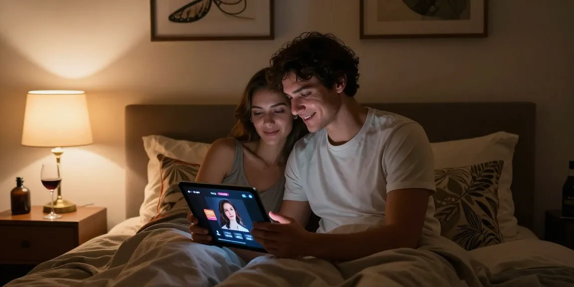 Couple in a cozy bedroom exploring intimacy through sex ai technology.