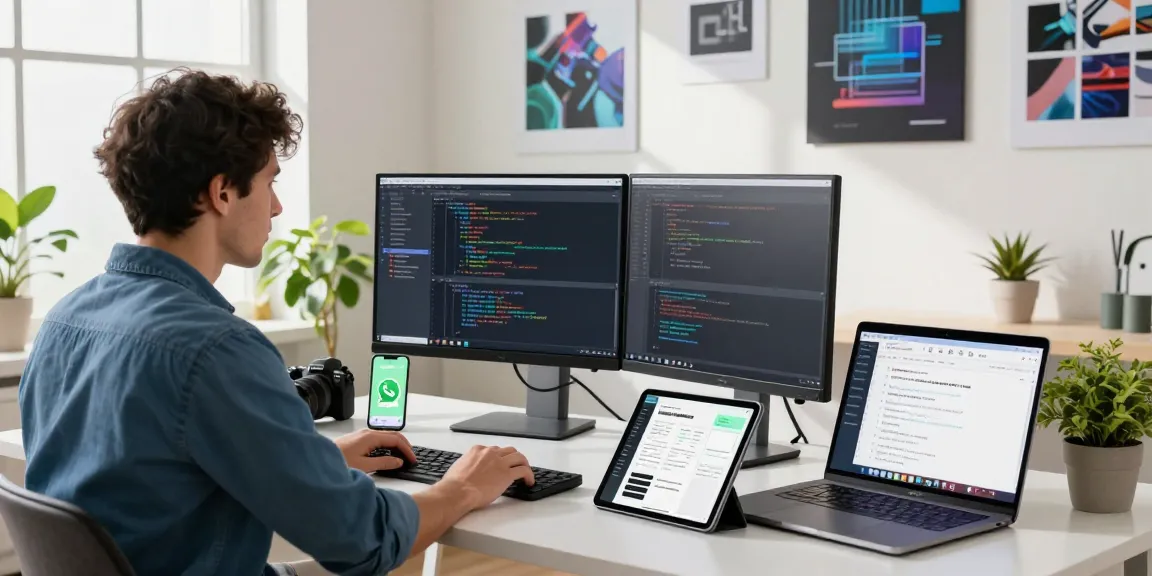 WhatsApp下載 interface design showcased in a modern tech workspace.