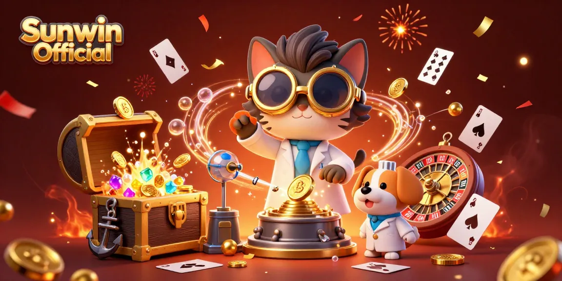Experience thrilling wins with Sunwin Official in this vibrant casino adventure illustration.